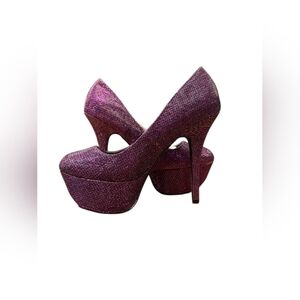 Qupid NWT Psyche Heels Purple Gold Glitter Size 8 1/2